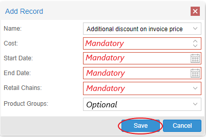 Add Record - Additional discount on invoiced price 1.0