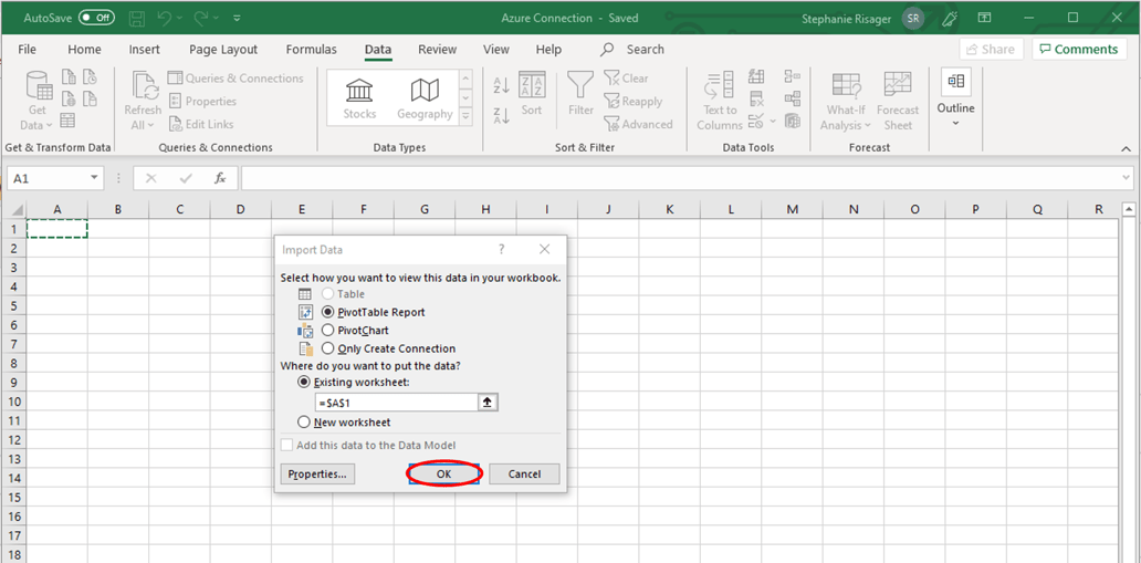 How to connect to an Azure cube in Excel